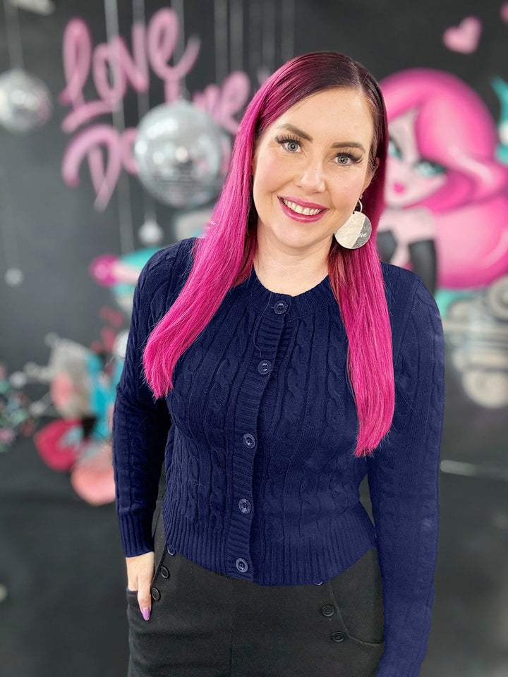Cuddles Cable Knit Cardigan - Navy