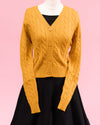 Cuddles V Neck Cable Knit Cardigan - Mustard