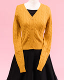 Cuddles V Neck Cable Knit Cardigan - Mustard