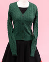 Cuddles V Neck Cable Knit Cardigan - Green