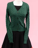 Cuddles V Neck Cable Knit Cardigan - Green