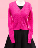 Cuddles V Neck Cable Knit Cardigan - Fuchsia