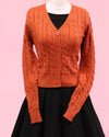 Cuddles V Neck Cable Knit Cardigan - Orange