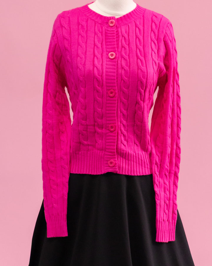Cuddles Cable Knit Cardigan - Fuchsia