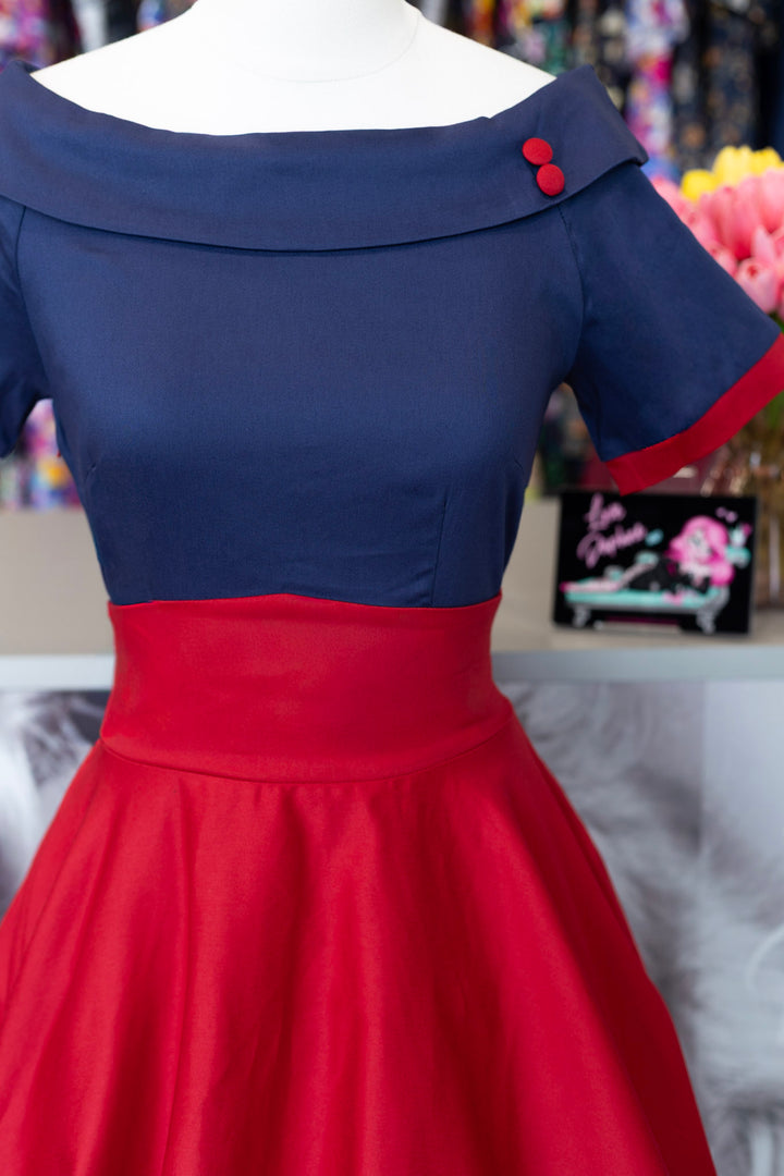PREORDER - Darlene Navy Blue and Red Nautical Swing Dress - Expected dispatch 25th of June