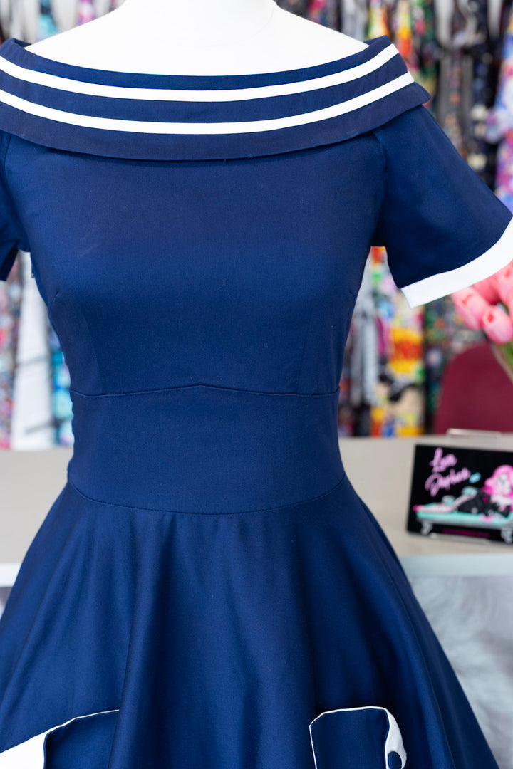 PREORDER - Darlene Navy Embroidered Anchor Dress - Expected dispatch 7th of July