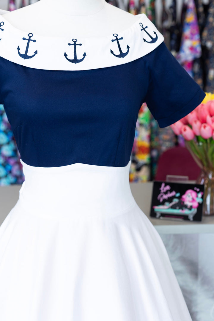 Darlene White Anchor Nautical Swing Dress