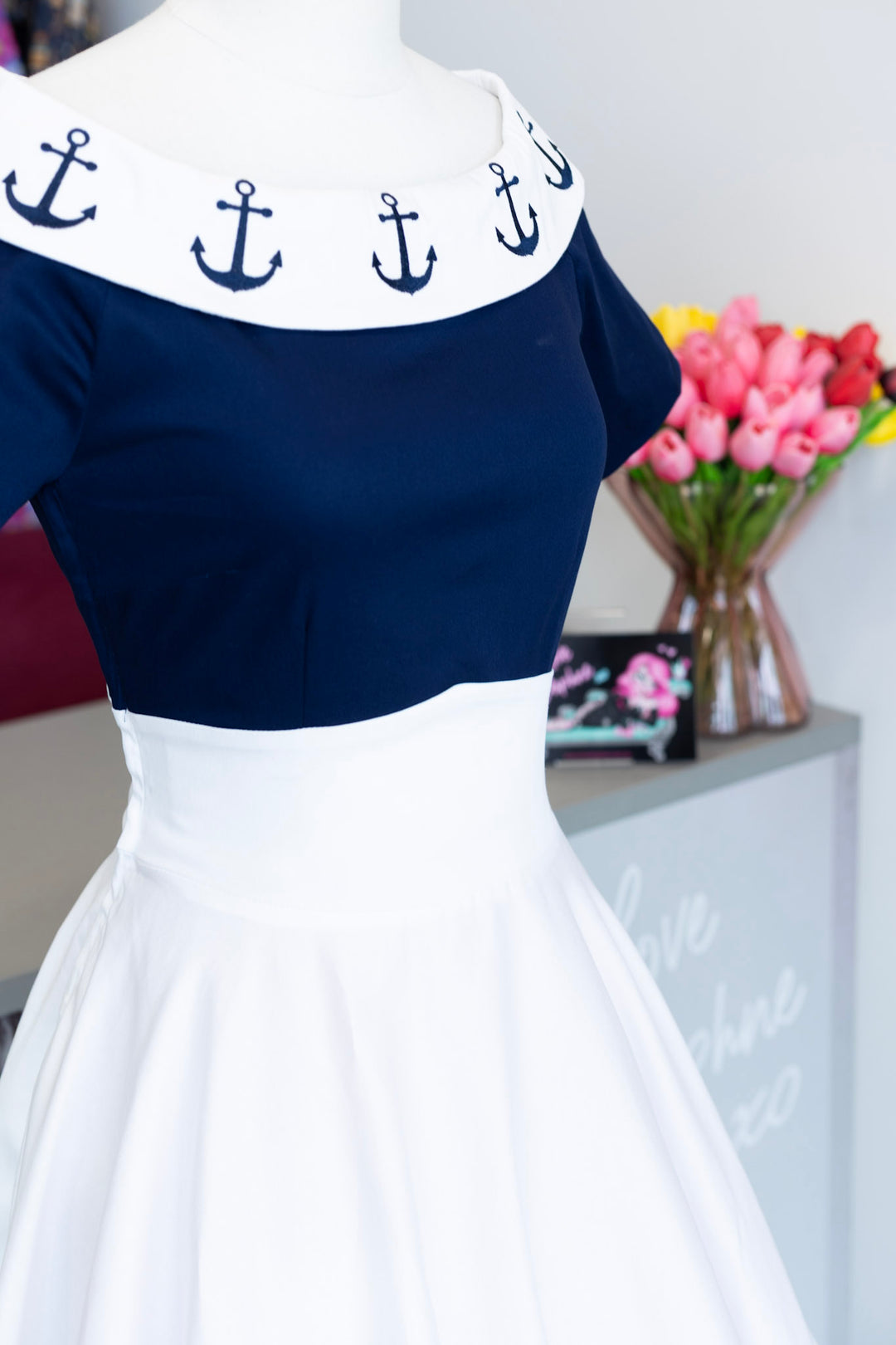 Darlene White Anchor Nautical Swing Dress