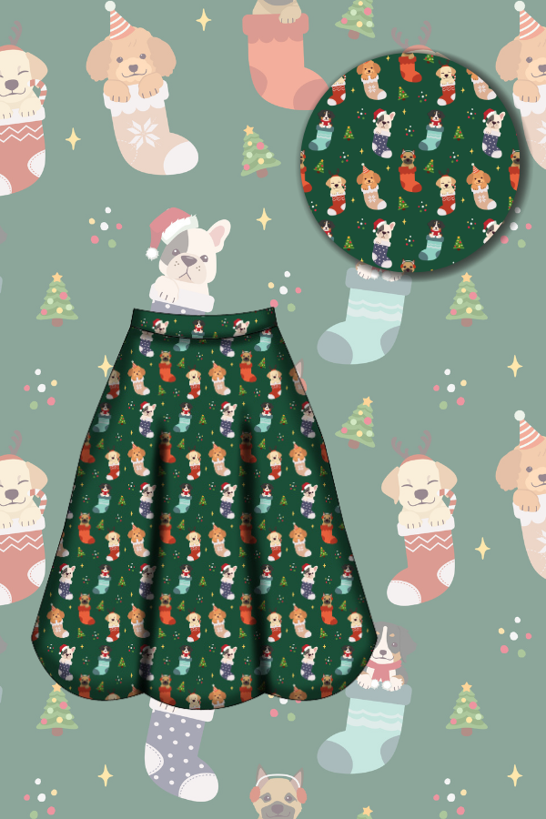 Eden Skirt - Christmas Pups - Preorder for dispatch 28th of October