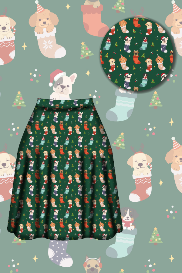 Iris Swing Skirt - Christmas Pups - Preorder for dispatch 28th of October