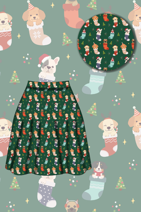 Nellie Skater Skirt - Christmas Pups - Preorder for dispatch 28th of October