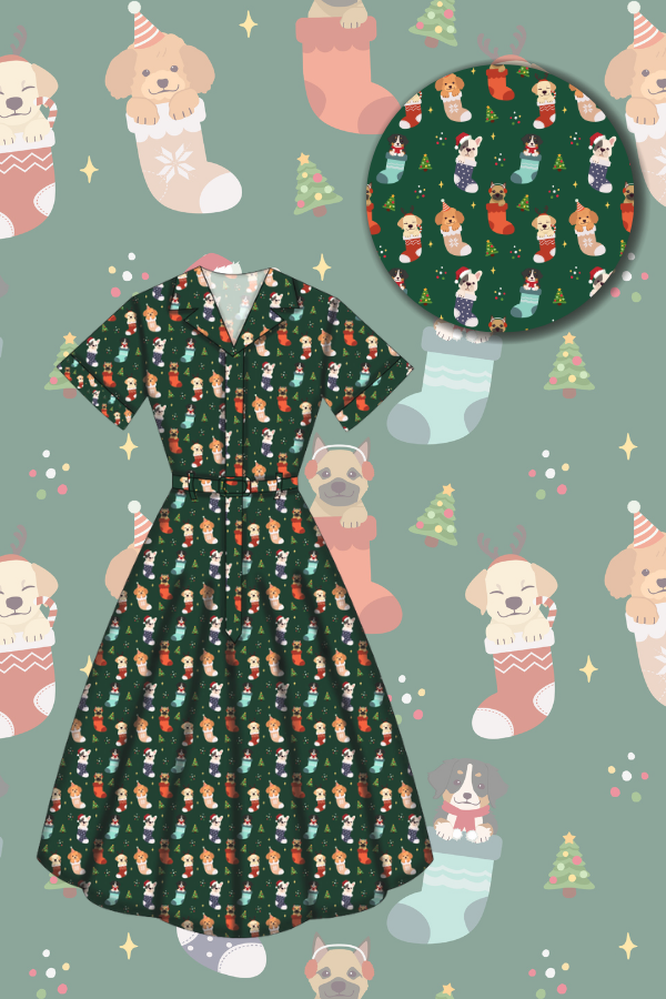 Peggy Swing Dress - Christmas Pups - Preorder for dispatch 28th of October
