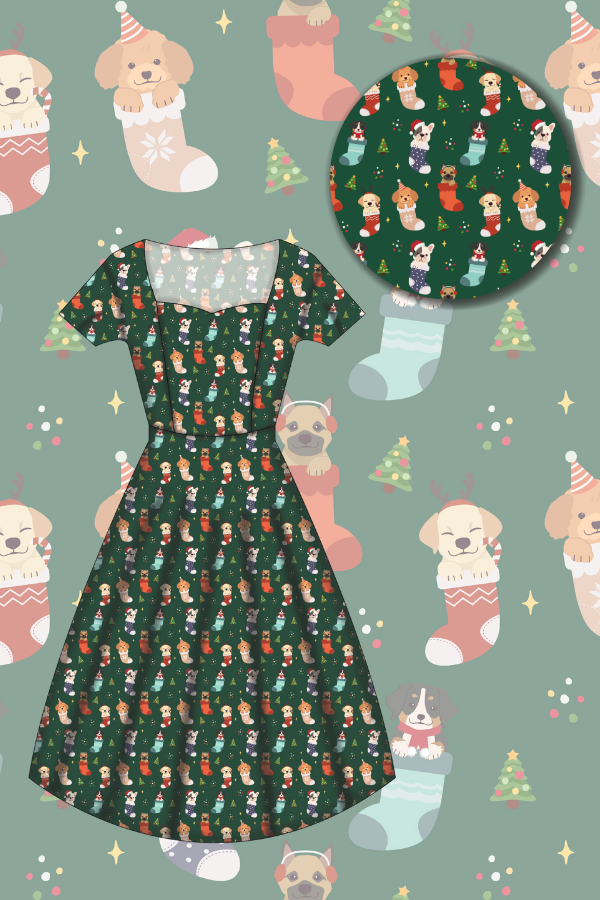 Pixie Sweetheart Dress - Christmas Pups - Preorder for dispatch 28th of October