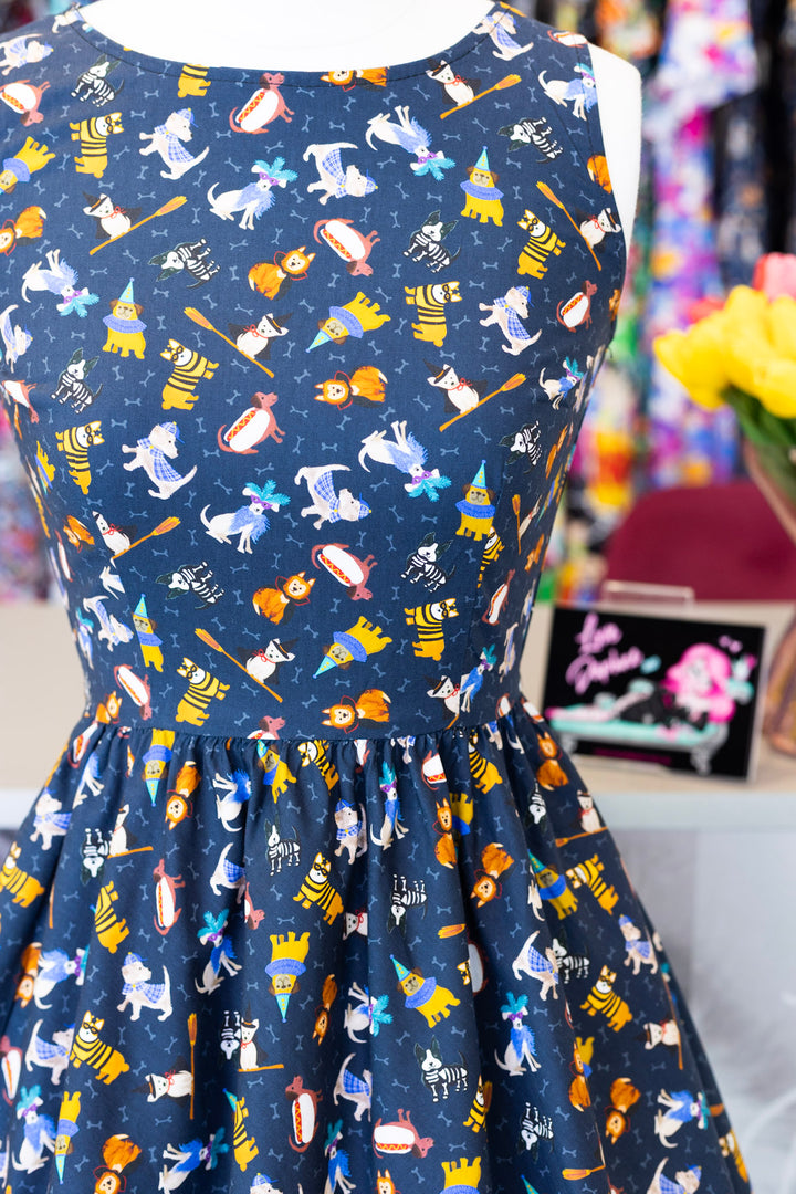PREORDER - Dogs in Costumes Midi Dress - Expected dispatch date 11th of August