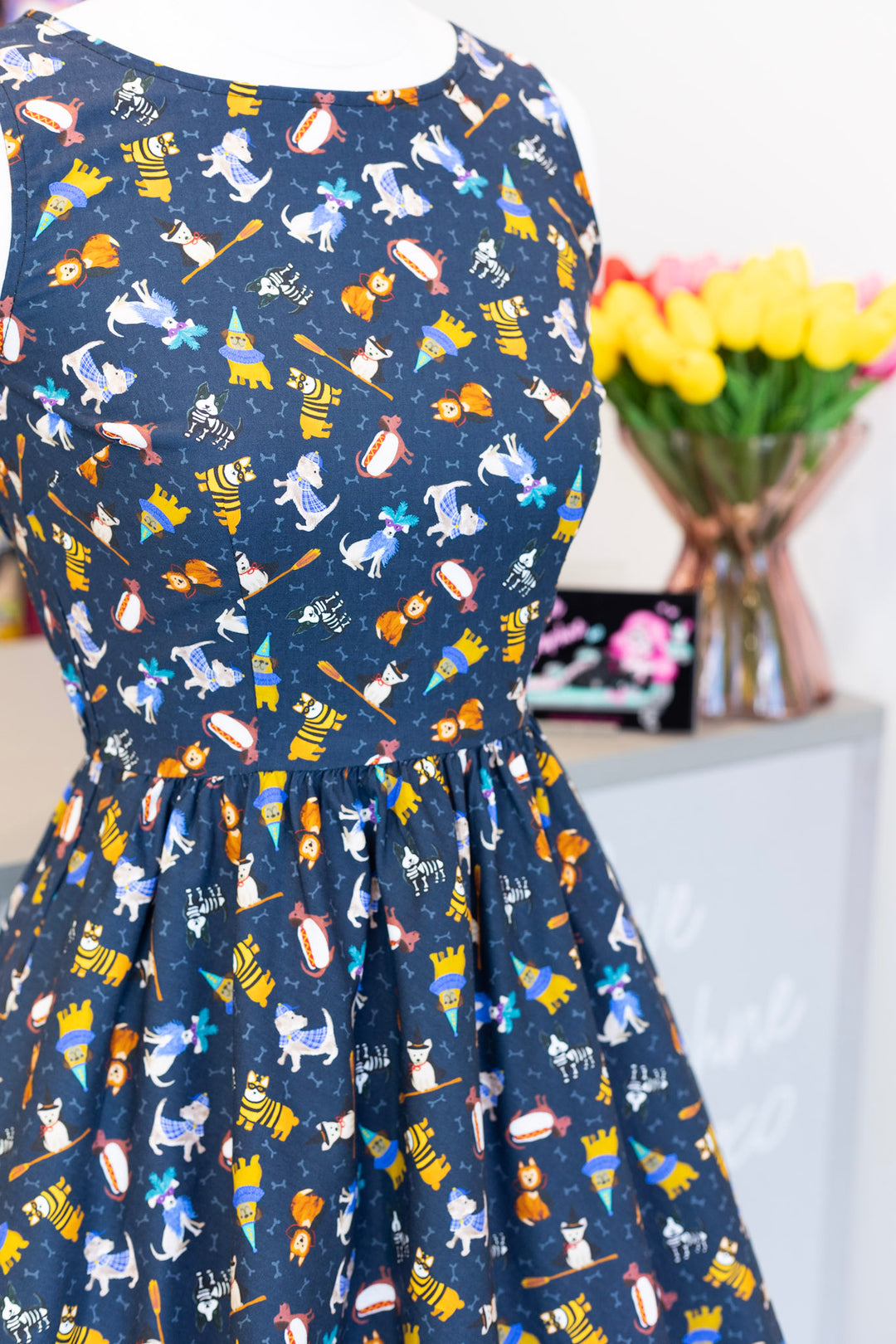 PREORDER - Dogs in Costumes Midi Dress - Expected dispatch date 11th of August