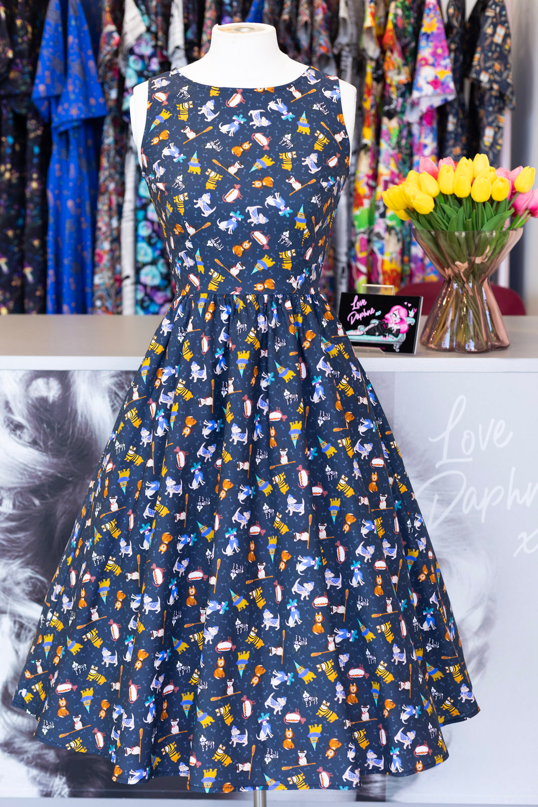 PREORDER - Dogs in Costumes Midi Dress - Expected dispatch date 11th of August