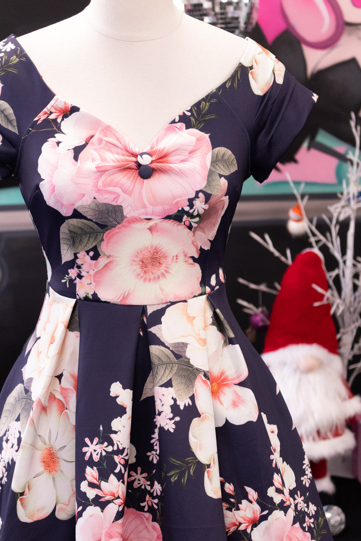 PREORDER - Lily Dress in Navy and Pink Floral - Estimated dispatch 14th of November