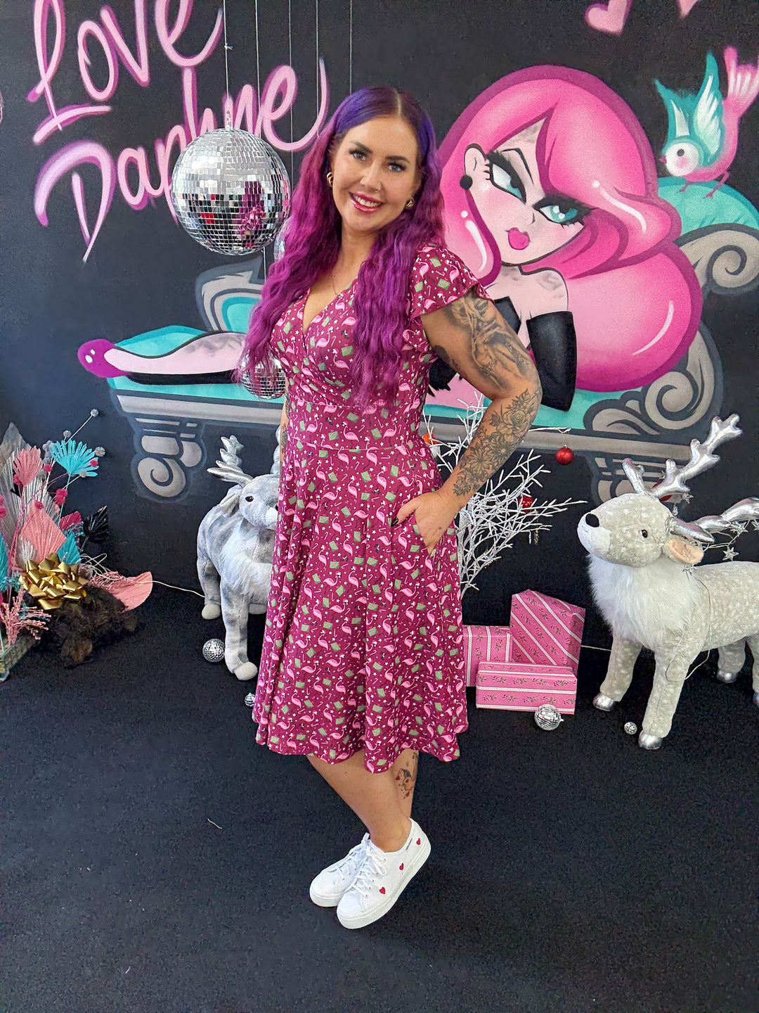 PREORDER - Mimi Swing Dress - Flamingo Christmas - Preorder for dispatch 10th of December