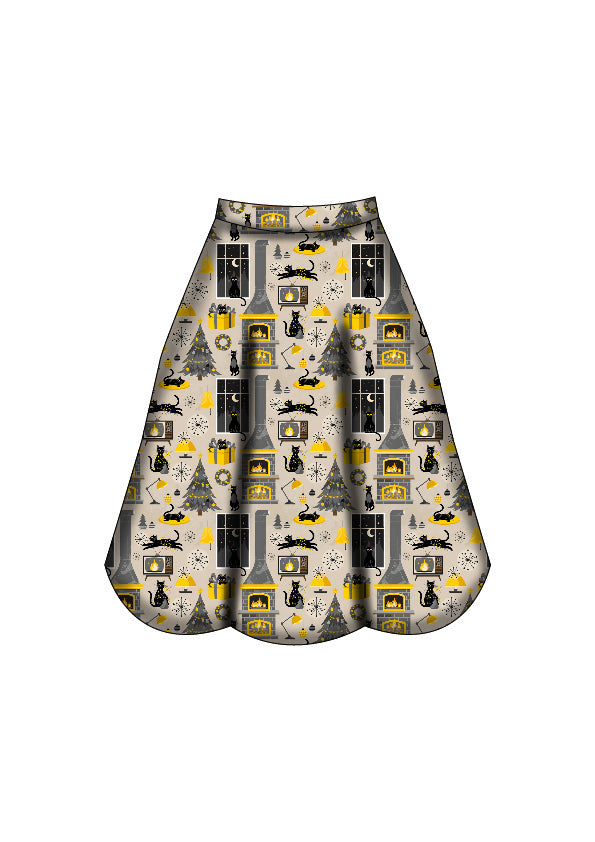Eden Skirt - Retro Cats Christmas - Preorder for dispatch 28th of October