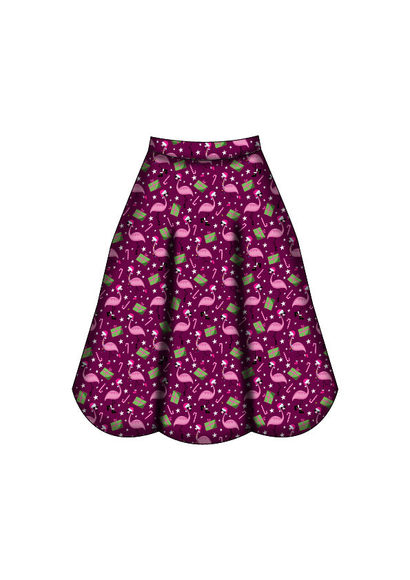 Eden Skirt - Flamingo Christmas - Preorder for dispatch 28th of October