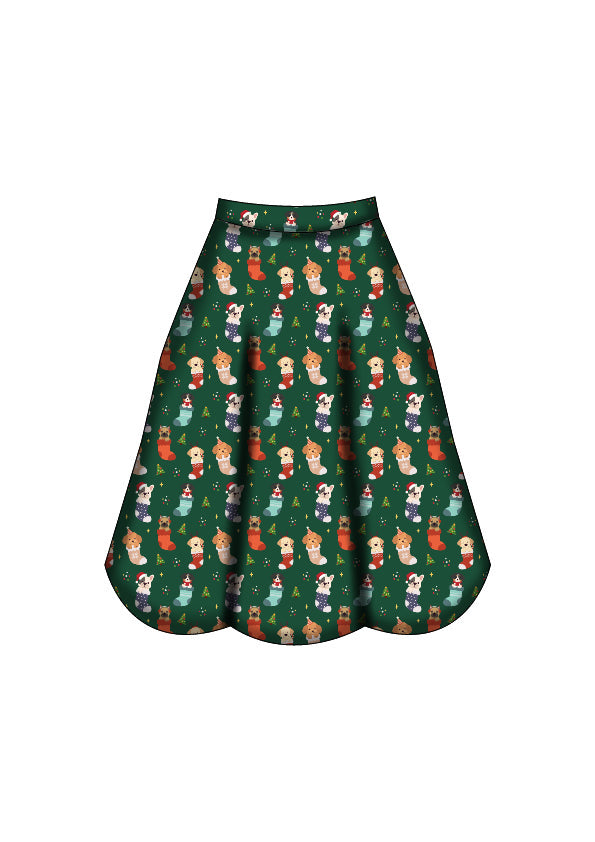 Eden Skirt - Christmas Pups - Preorder for dispatch 28th of October