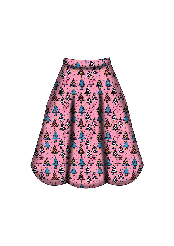Eden Skirt - Retro Christmas Trees - Preorder for dispatch 28th of October