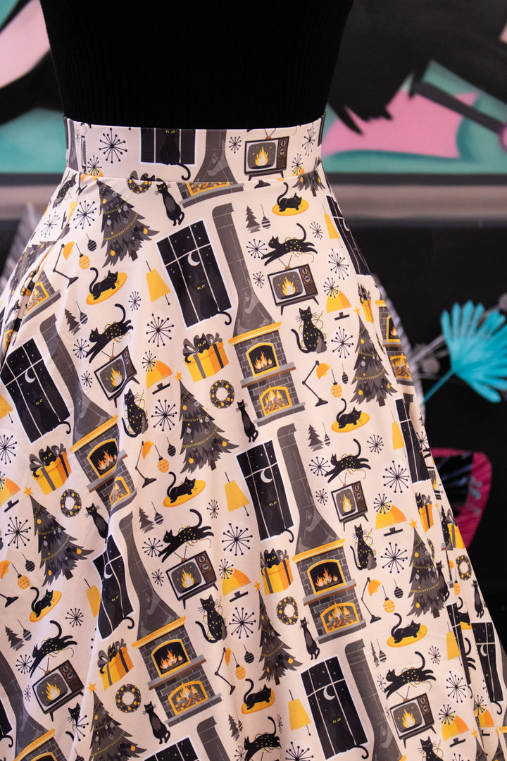 INSTOCK - Eden Skirt - Retro Cats Christmas