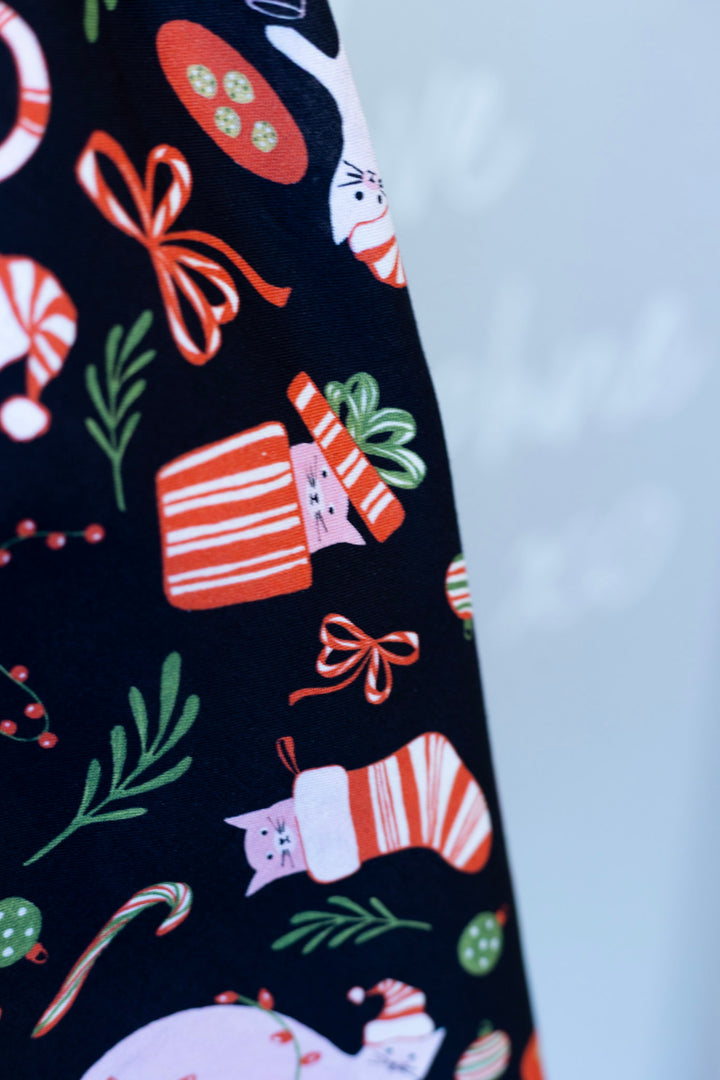PREORDER - Elizabeth Dress in Holiday Cats - Estimated dispatch 12th of November