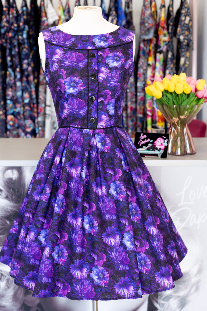 PREORDER - Elizabeth Dress in Purple Floral - Estimated dispatch 22nd of October