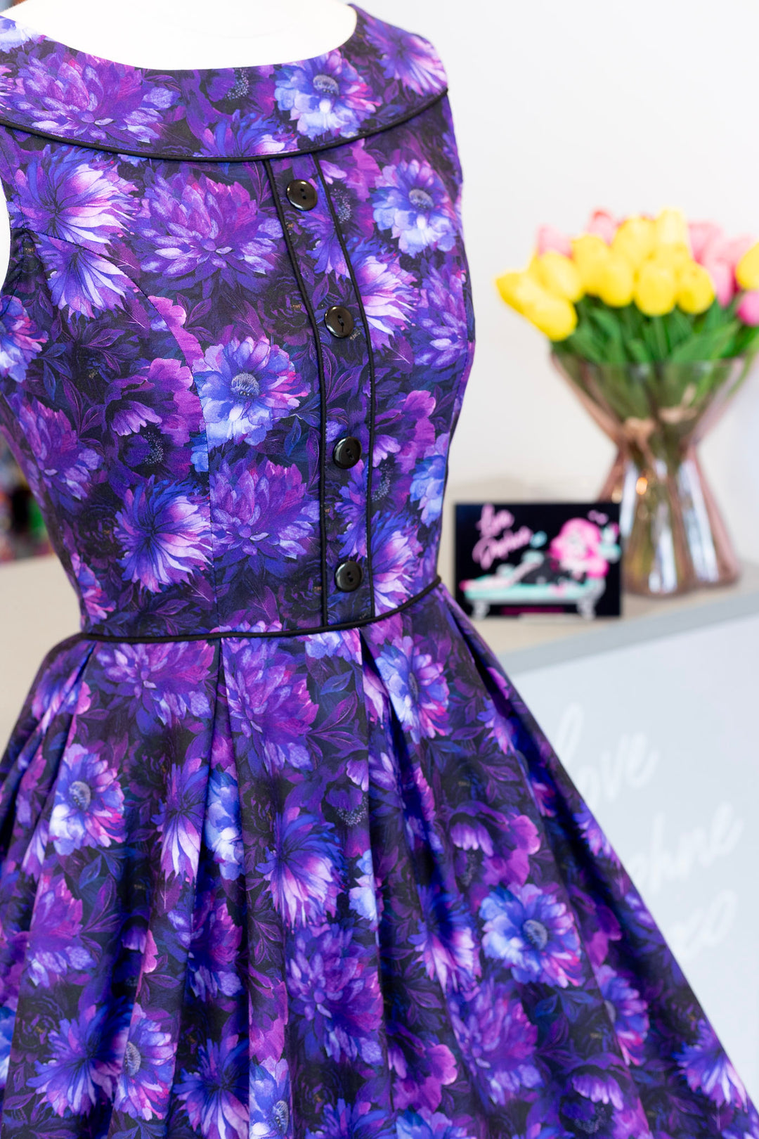 PREORDER - Elizabeth Dress in Purple Floral - Estimated dispatch 22nd of October