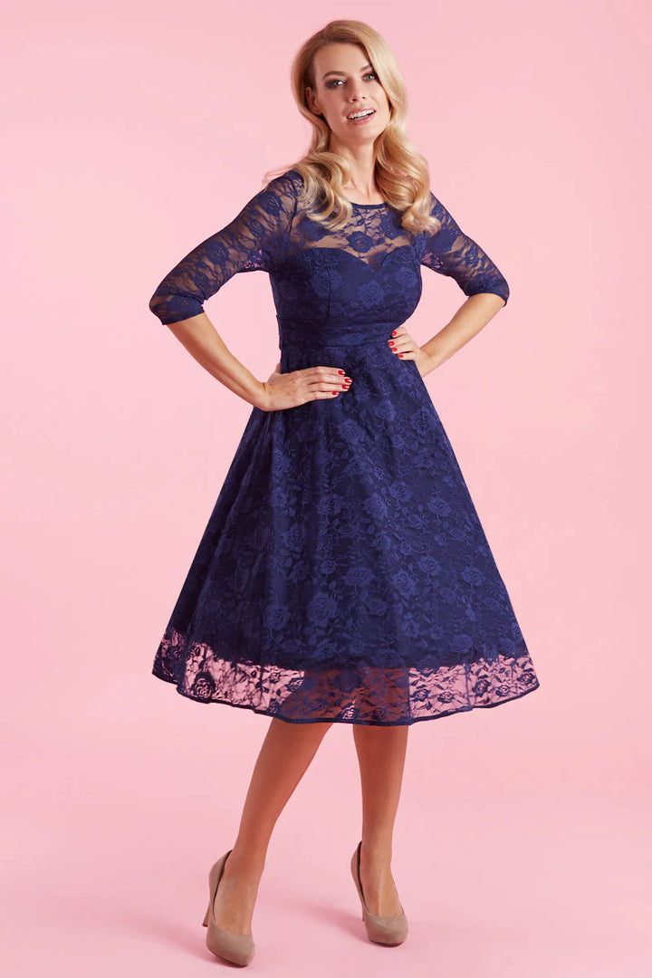 INSTOCK - Madeline Long Sleeved Navy Lace Dress