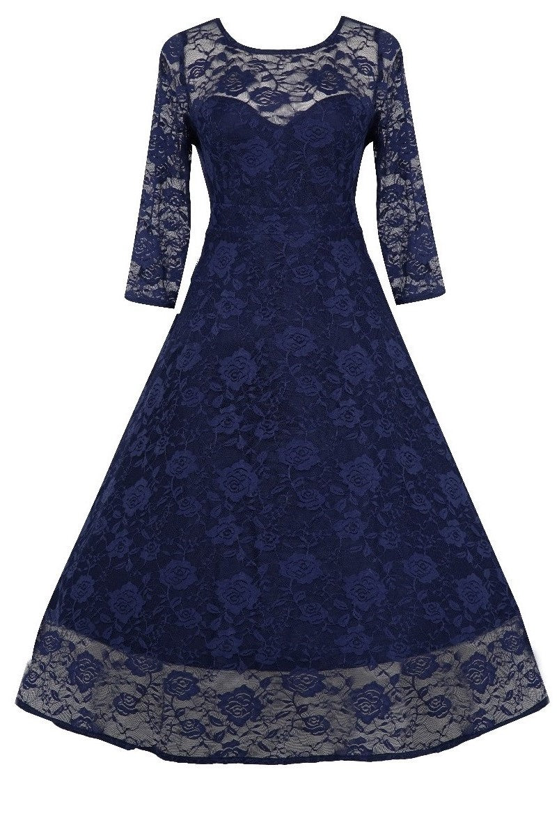 INSTOCK - Madeline Long Sleeved Navy Lace Dress