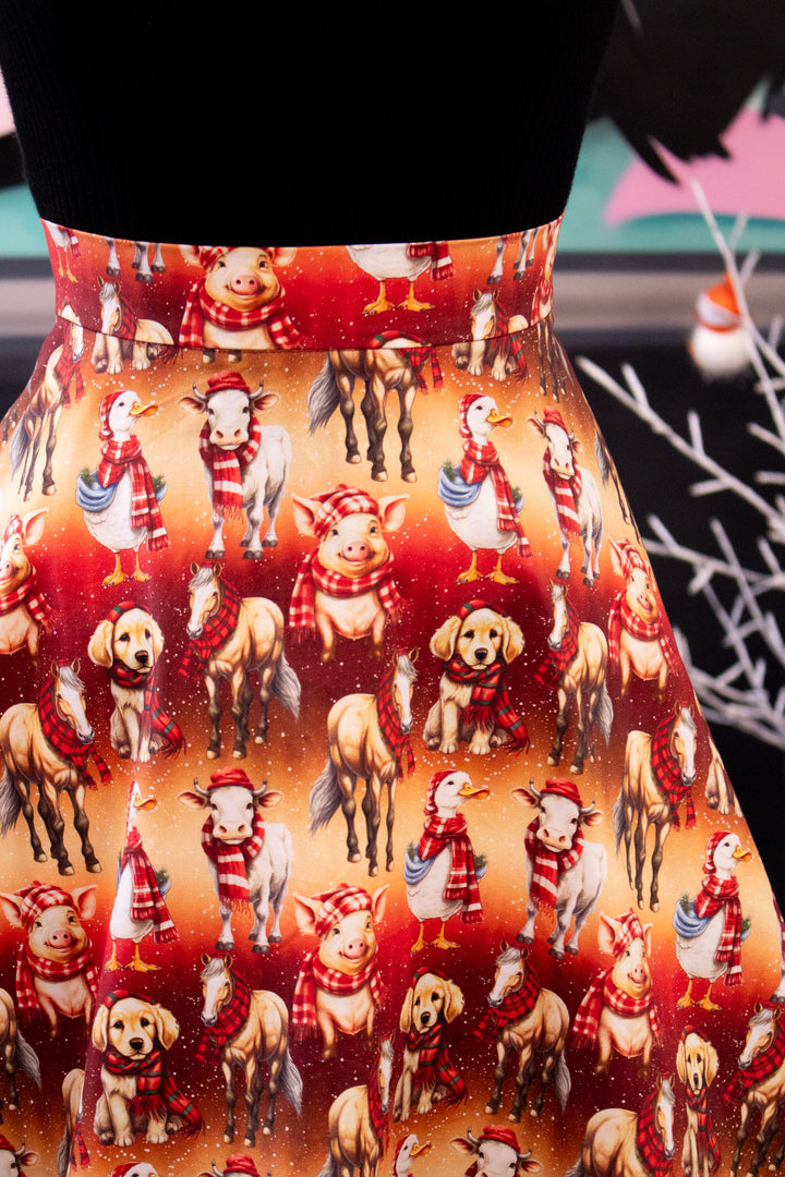 INSTOCK - Nellie Skater Skirt - Farmyard Christmas
