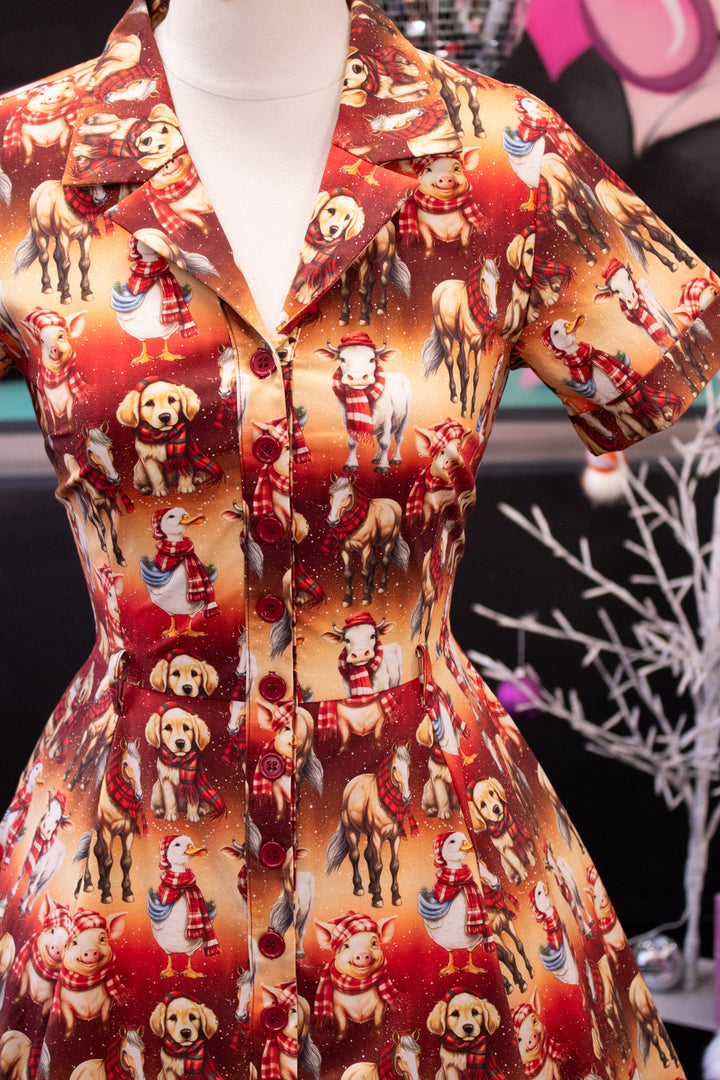 INSTOCK - Peggy Swing Dress - Farmyard Christmas