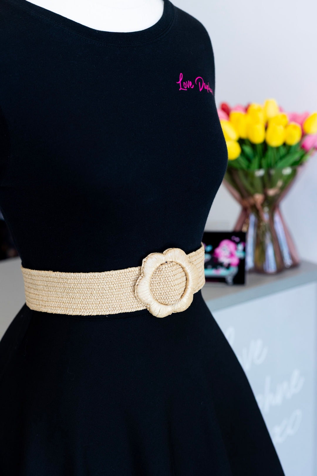 Faux Straw Elastic Belt - Bamboo