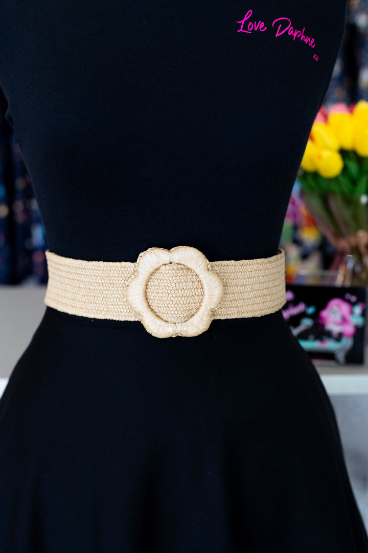 Faux Straw Elastic Belt - Bamboo