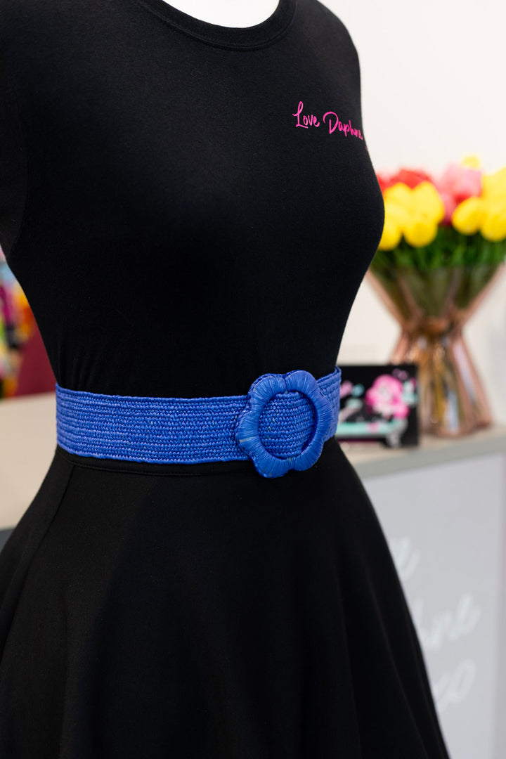 Faux Straw Elastic Belt - Cobalt