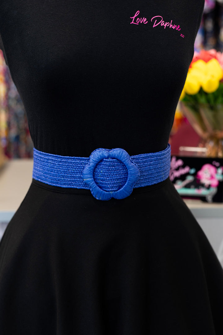 Faux Straw Elastic Belt - Cobalt