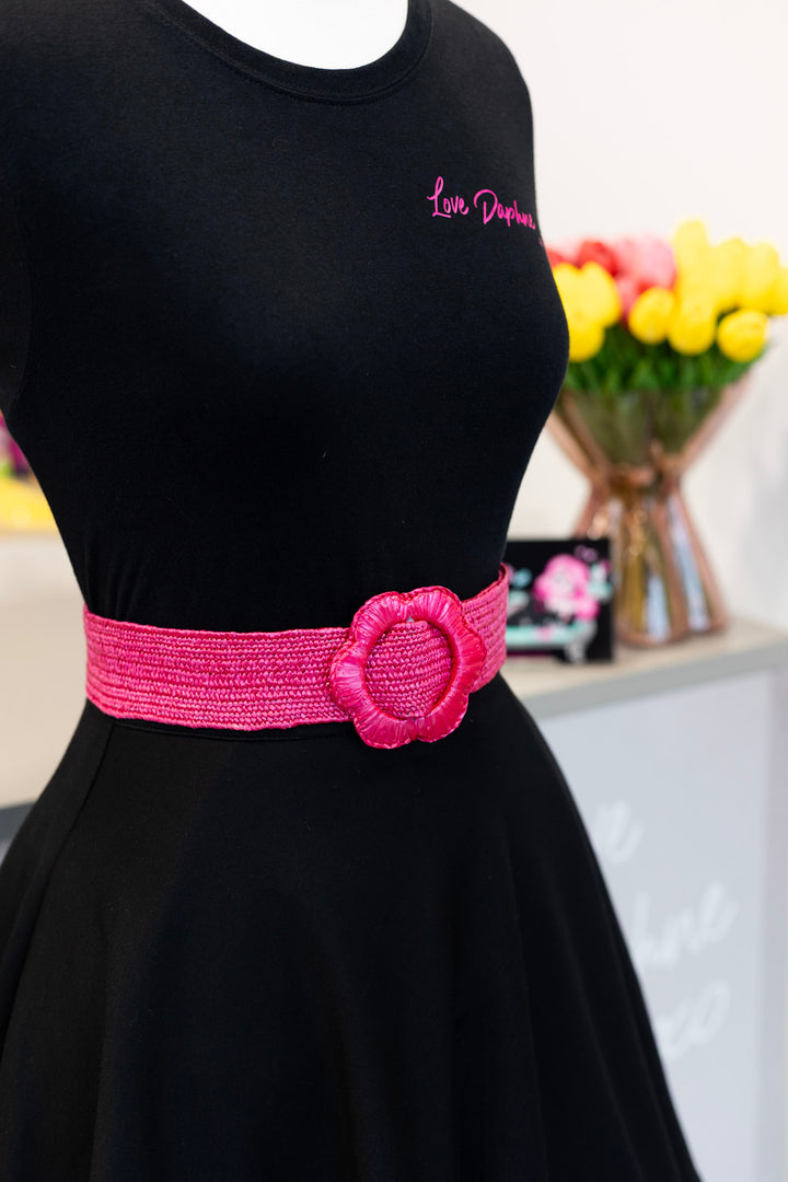 Faux Straw Elastic Belt - Fuschia