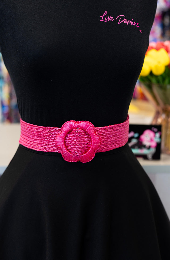 Faux Straw Elastic Belt - Fuschia
