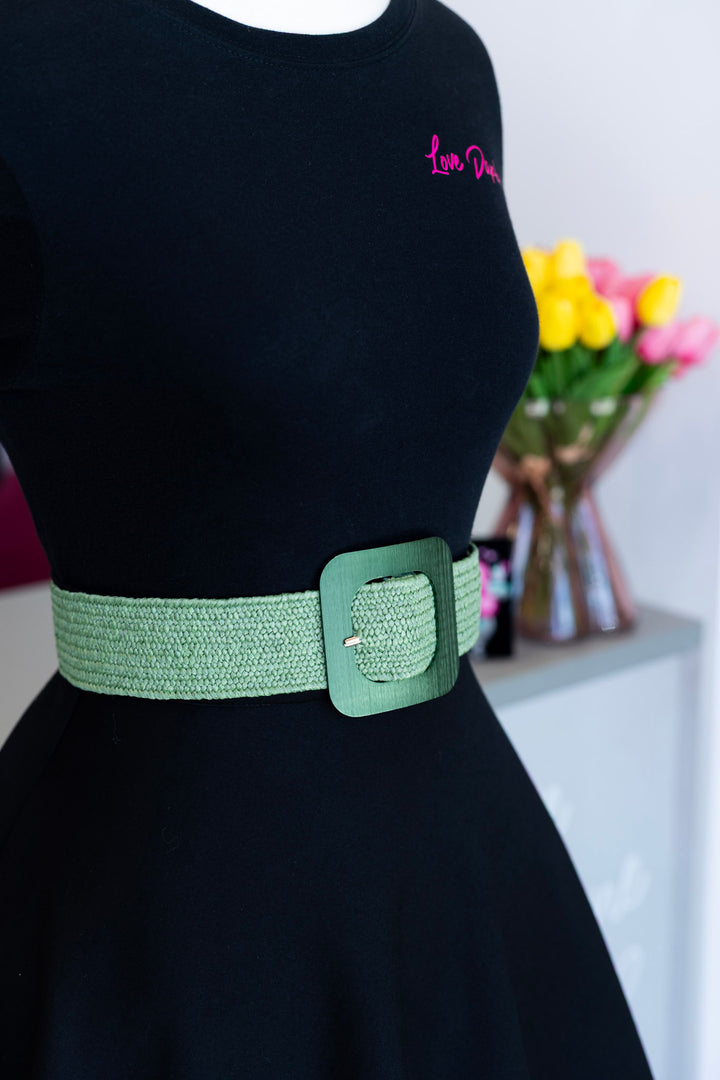 Faux Straw Elastic Belt - Green