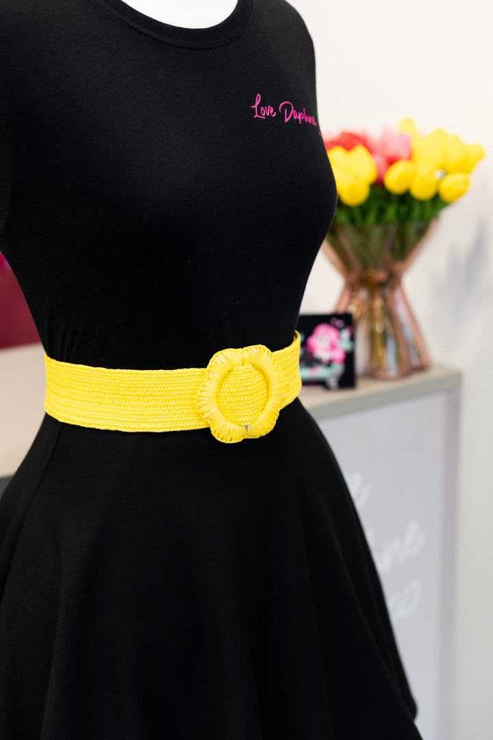 Faux Straw Elastic Belt - Yellow
