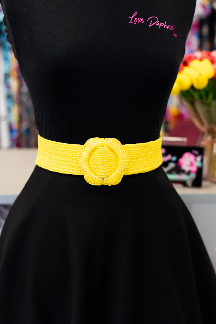 Faux Straw Elastic Belt - Yellow