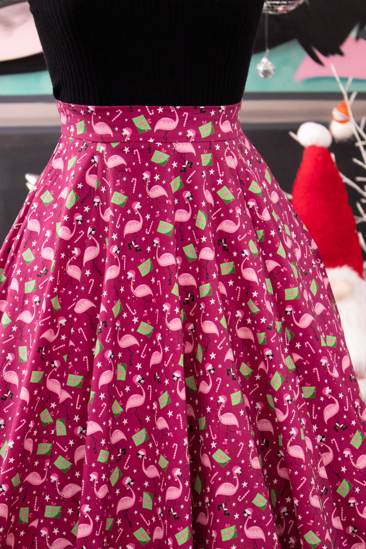INSTOCK - Iris Swing Skirt - Flamingo Christmas