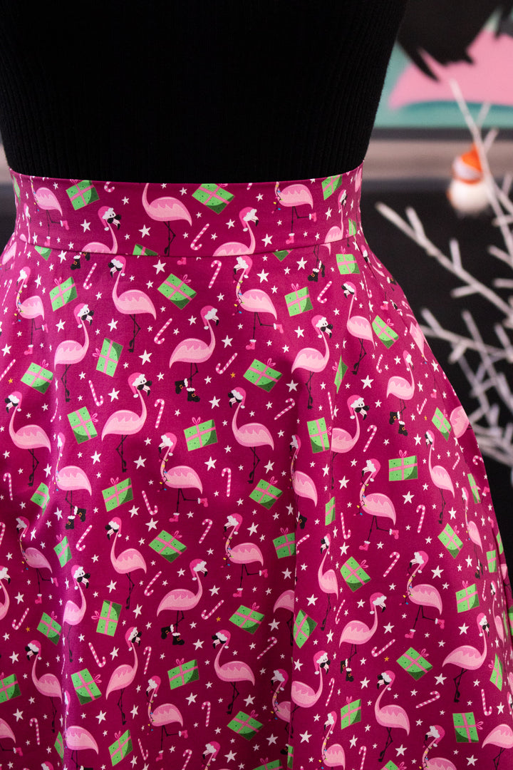 INSTOCK - Nellie Skater Skirt - Flamingo Christmas