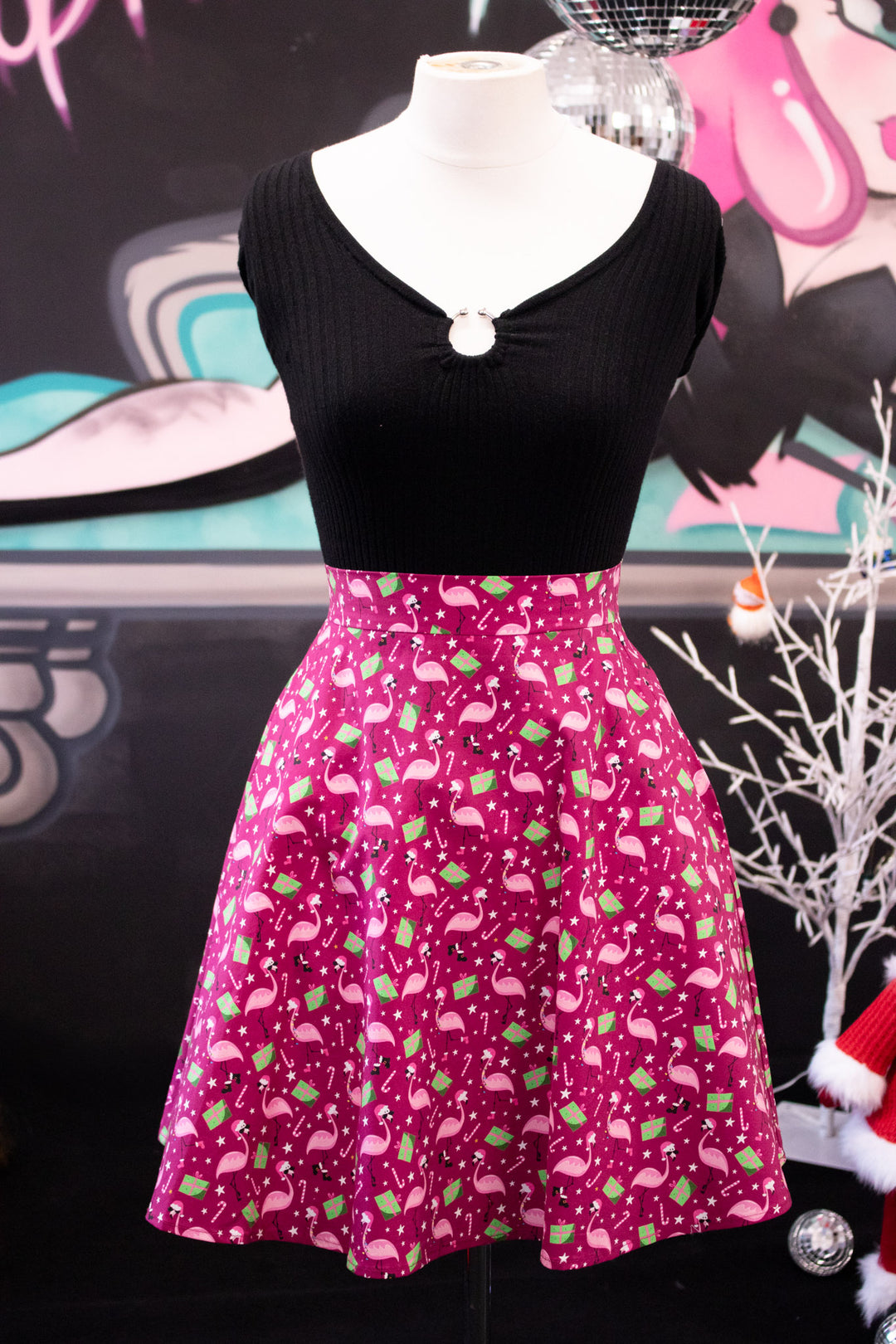 INSTOCK - Nellie Skater Skirt - Flamingo Christmas