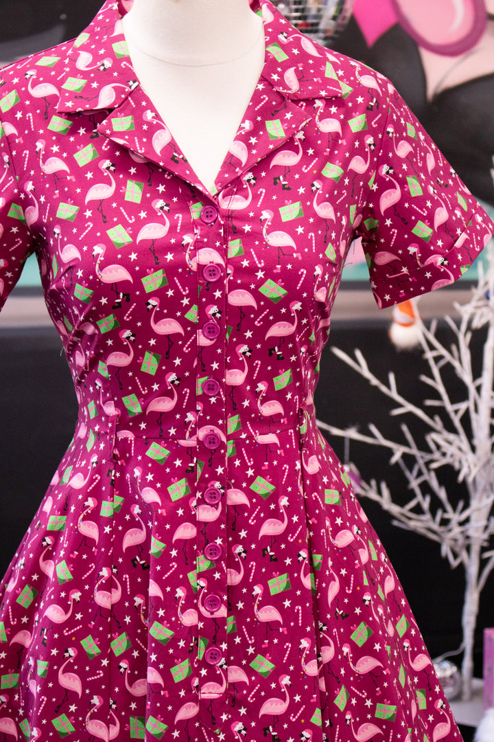 INSTOCK - Peggy Swing Dress - Flamingo Christmas