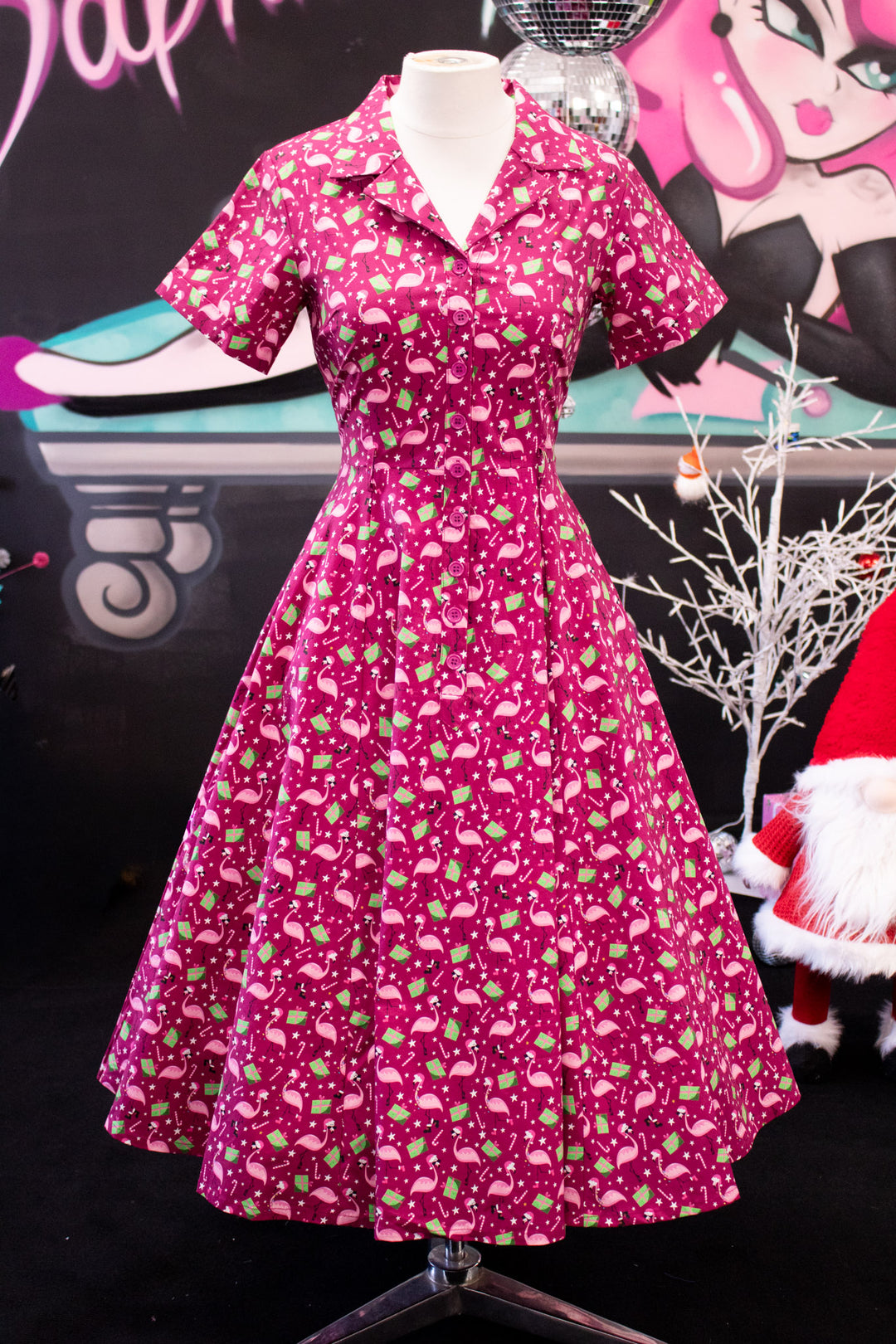 INSTOCK - Peggy Swing Dress - Flamingo Christmas