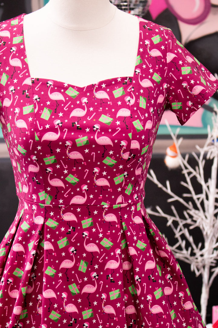 INSTOCK - Pixie Sweetheart Dress - Flamingo Christmas