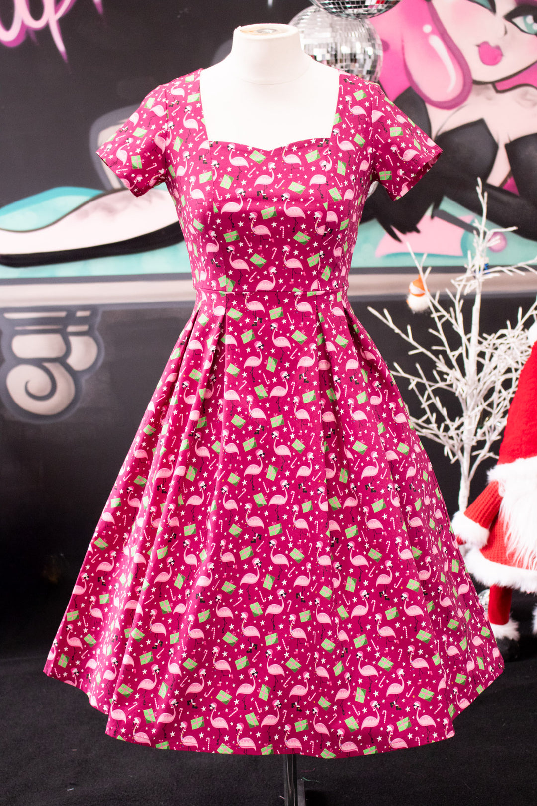 INSTOCK - Pixie Sweetheart Dress - Flamingo Christmas